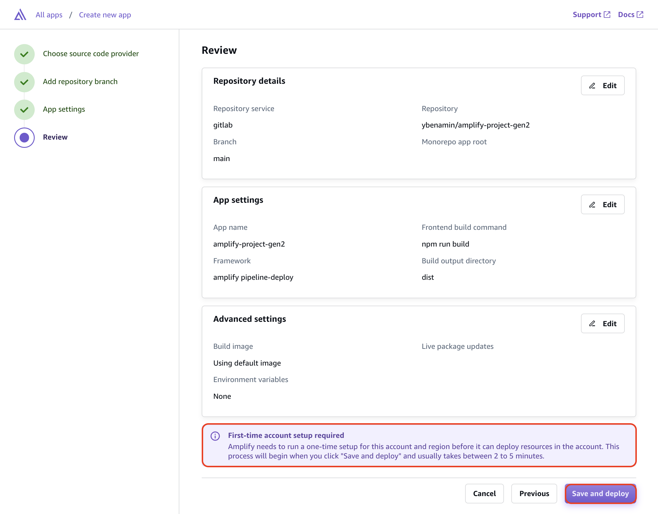 Review your app settings in AWS Amplify